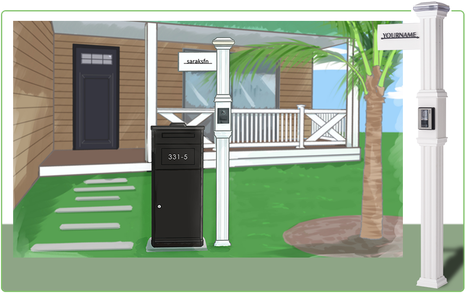 VEP機能門柱と宅配ボックスのイラスト